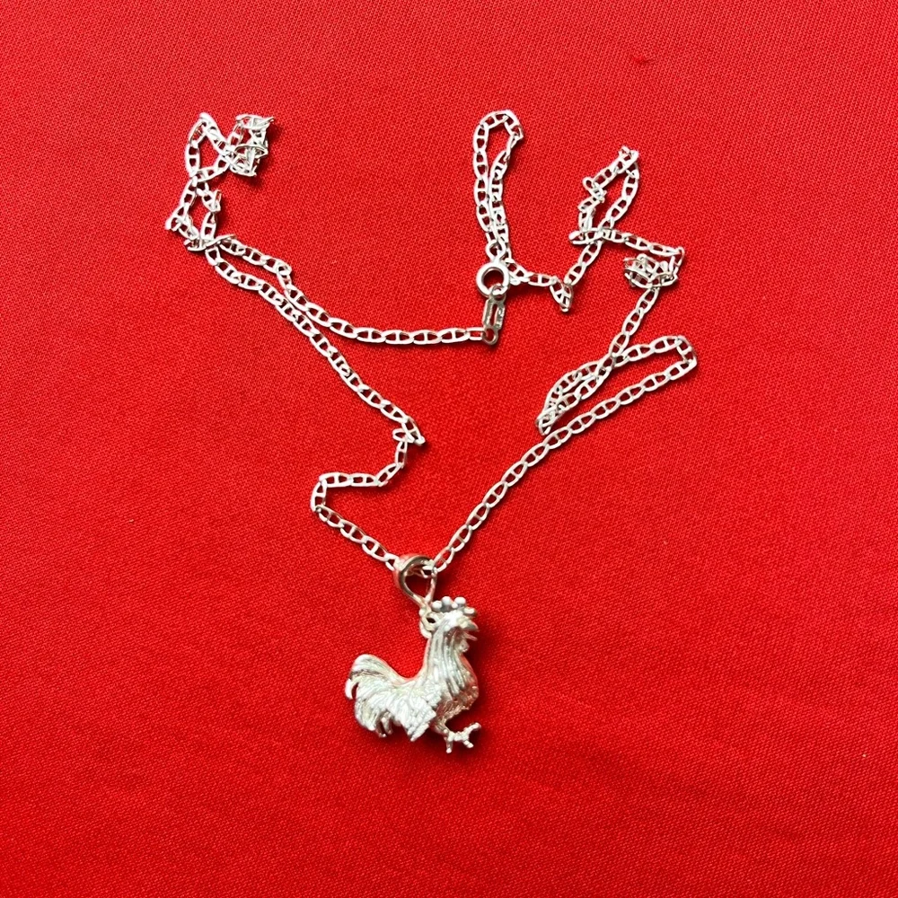 925 Sterling Silver‎ Rooster Charm Pendant and chain necklace